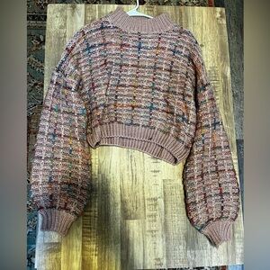 Pink Shein Knitted Sweater with blue and yellow threads